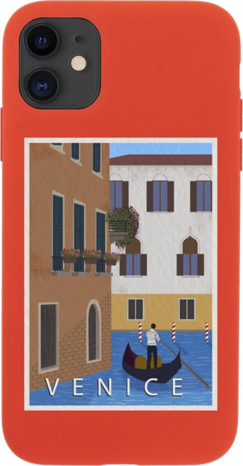 Iphone 11 Venice Gondola Tasarımlı Kırmızı Telefon Kılıfı