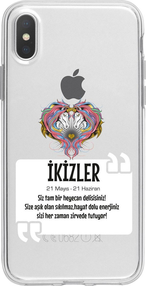 İphone Xs Ikizler Burcu Desenli Şeffaf Telefon Kılıfı