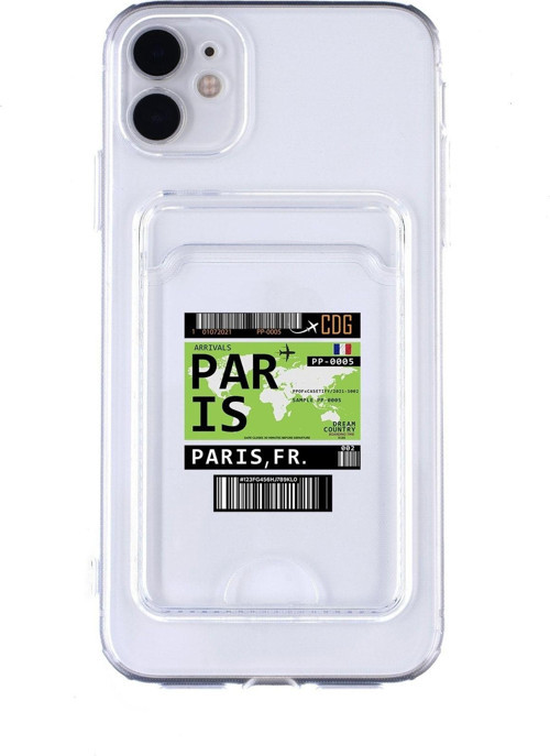 Iphone 11 Uyumlu Paris Ticket Desenli Şeffaf Kamera Korumalı Ve Kartlıklı Telefon Kılıfı