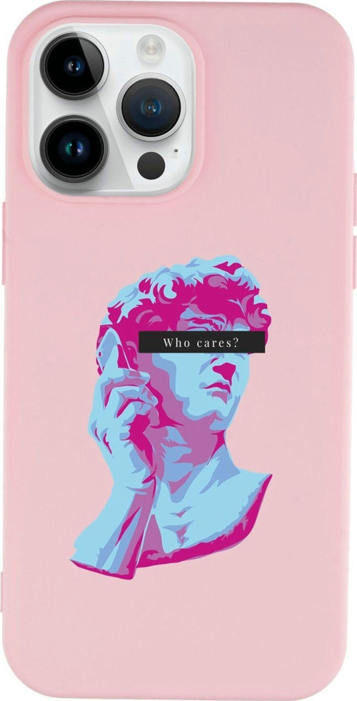 İphone 14 Pro Max Who Cares Desenli Lansman Pembe Telefon Kılıfı