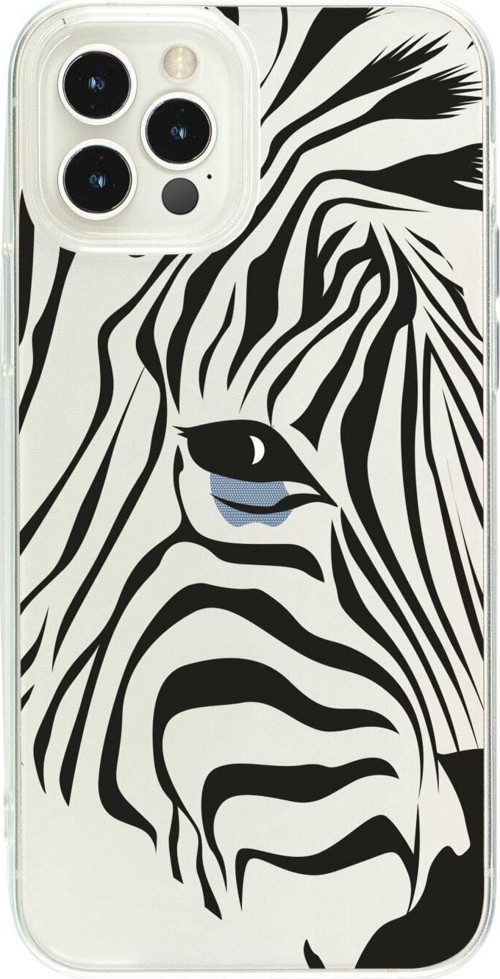 İphone 14 Pro Zebra Head Desenli Şeffaf Telefon Kılıfı