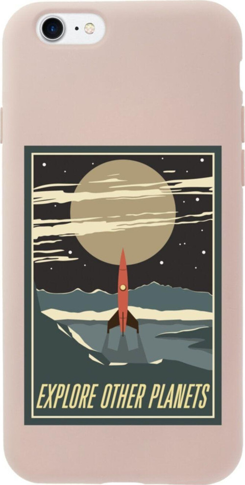 İphone 7 Explore Other Planets Tasarımlı Pembe Telefon Kılıfı