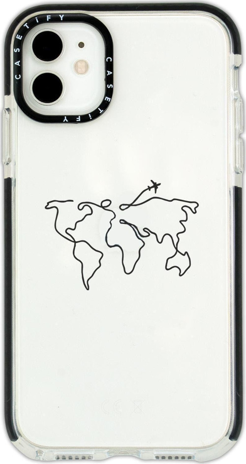 İphone 12 Casetify Dünya Harita Rota Desenli Anti Shock Premium Silikonlu Siyah Kenar Detaylı Telefo