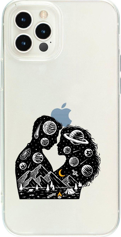 Iphone 12 Pro Romantic Illustration Desenli Şeffaf Telefon Kılıfı