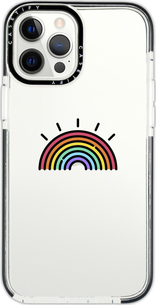Iphone 12 Pro Casetify Gökkuşağı Desenli Anti Shock Premium Silikonlu Siyah Kenar Detaylı Telefon Kı
