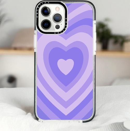 İphone 14 Pro Max Mor Kalpler Desenli Casetify Darbe Emci Silikonlu Telefon Kılıfı