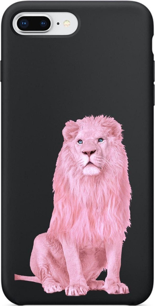 İphone 8 Plus Pembe Aslan Tasarımlı Siyah Lansman Telefon Kılıfı