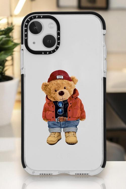 İphone 15 Plus Uyumlu Teddy Bear Desenli Casetify Darbe Emci Silikonlu Telefon Kılıfı