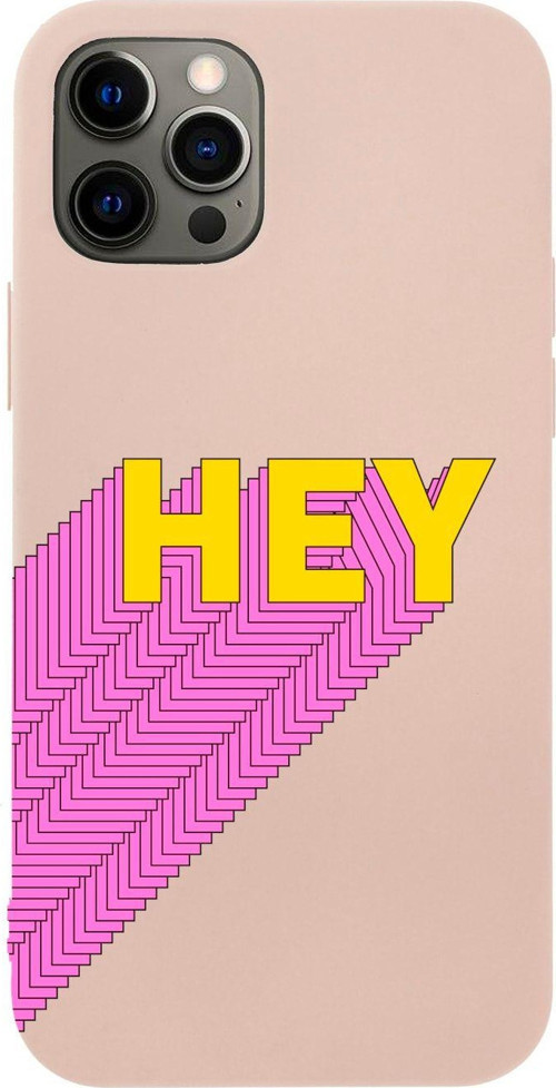 Iphone 12 Pro Hey Tasarımlı Pembe Telefon Kılıfı