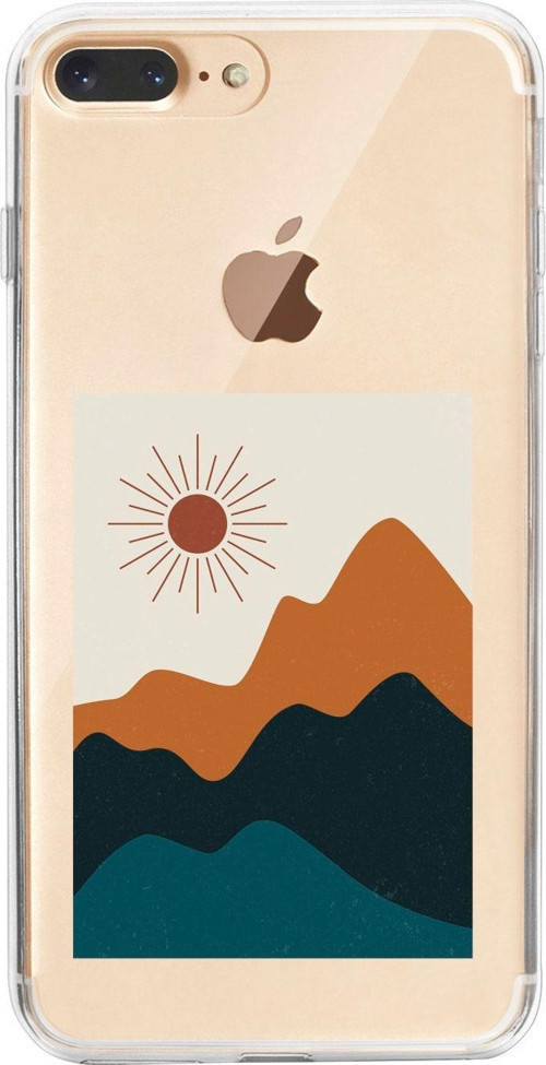 İphone 8 Plus Mountain & Sun Desenli Premium Şeffaf Silikon Kılıf Şeffaf30