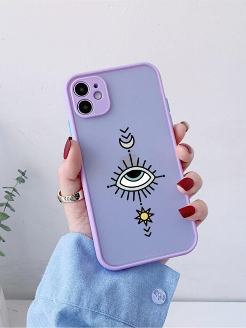 İphone 12 Uyumlu Lila Kamera Lens Korumalı Nazar Göz Desenli Lüx Telefon Kılıfı