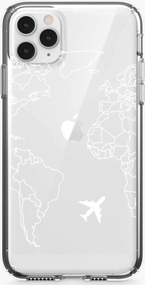 Iphone 11 Pro Max World Map Lines Premium Şeffaf Silikon Kılıf Beyaz Baskılı