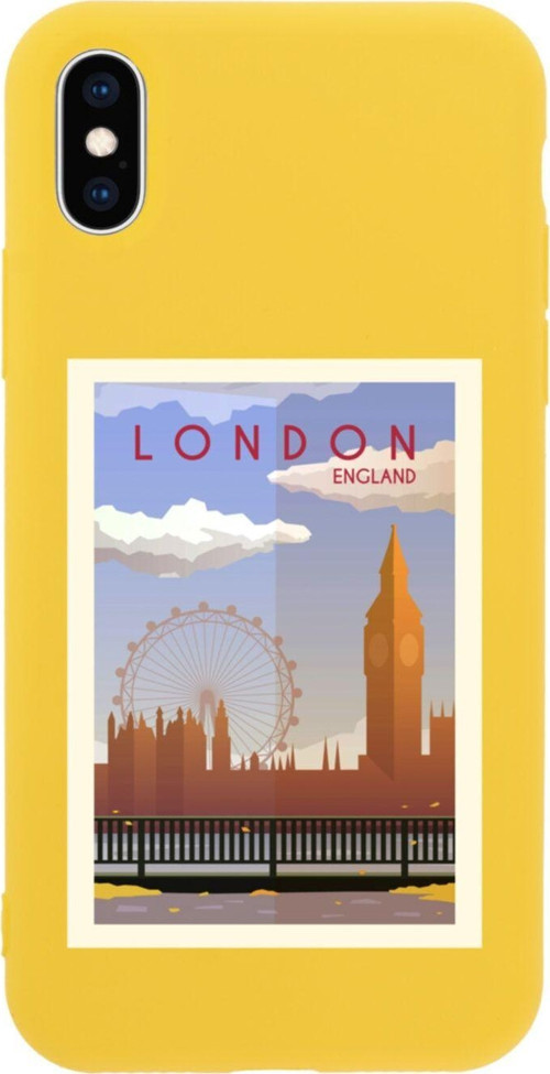 İphone X London Tasarımlı Sarı Telefon Kılıfı