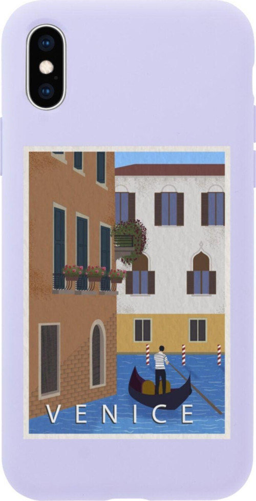 İphone X Uyumlu Venice Gondola Tasarımlı Lila Telefon Kılıfı