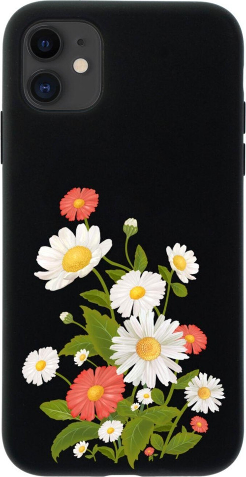 Iphone 11 Daisy Tasarımlı Siyah Telefon Kılıfı