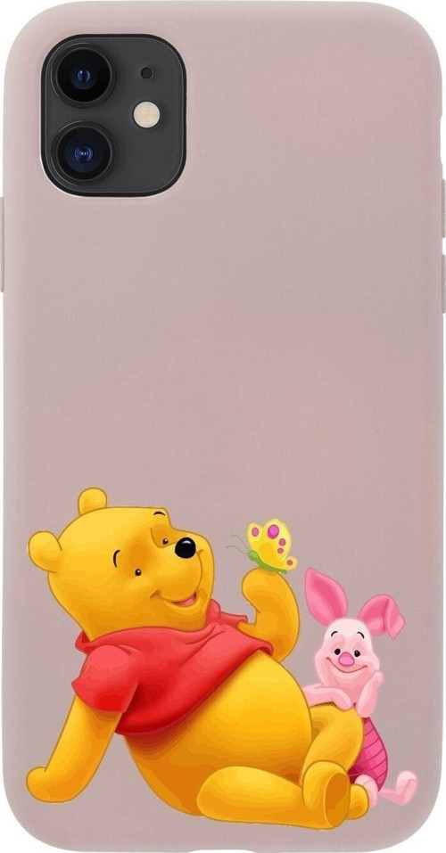 Iphone 11 Pooh Tasarımlı Pembe Telefon Kılıfı
