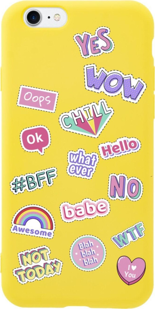 İphone 8 Stickers Tasarımlı Sarı Telefon Kılıfı