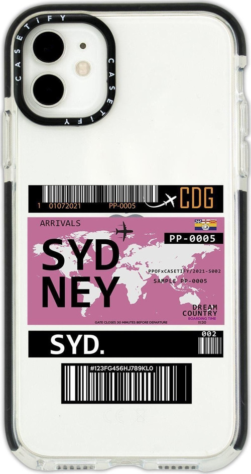 İphone 12 Casetify Sydney Ticket Desenli Anti Shock Premium Silikonlu Siyah Kenar Detaylı Telefon Kı