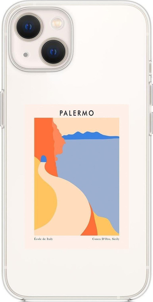 İphone 14 Uyumlu Palermo Desenli Şeffaf Silikonlu Telefon Kılıfı