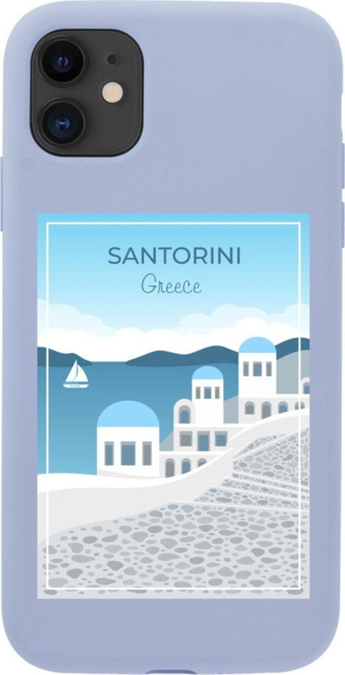 Iphone 11 Santorini Tasarımlı Lila Telefon Kılıfı