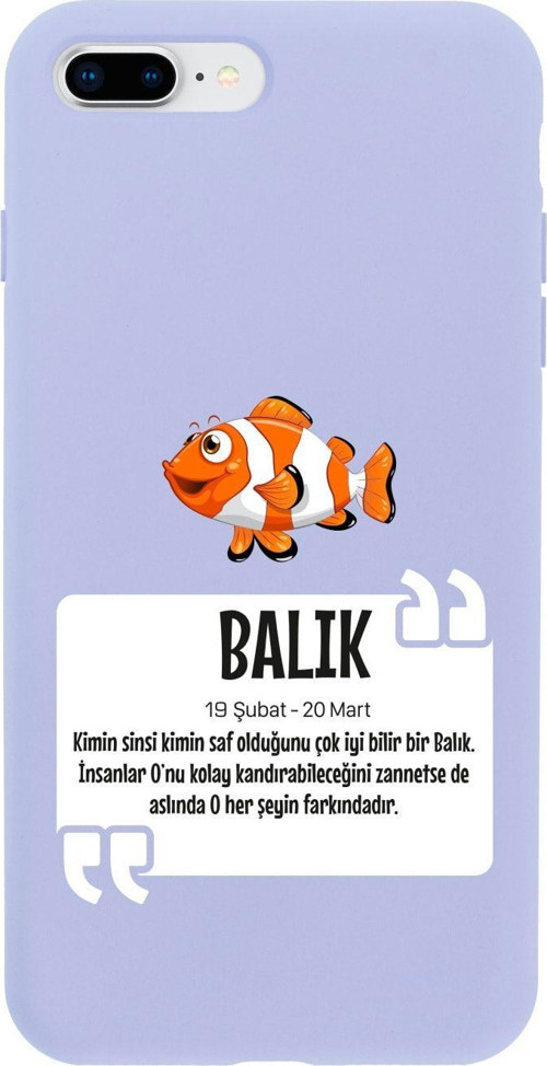 İphone 8 Plus Balık Burcu Tasarımlı Lila Telefon Kılıfı