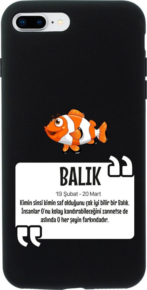 İphone 8 Plus Balık Burcu Tasarımlı Siyah Telefon Kılıfı