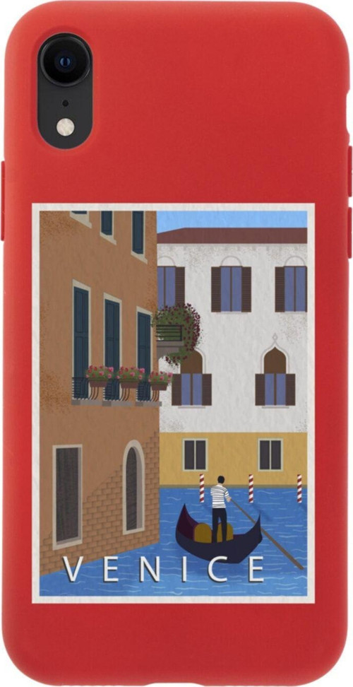 İphone Xr Uyumlu Venice Gondola Tasarımlı Kırmızı Telefon Kılıfı