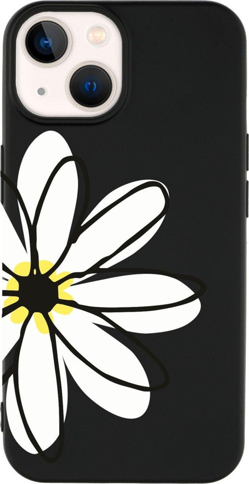 İphone 14 Papatya Desenli Lansman Siyah Telefon Kılıfı