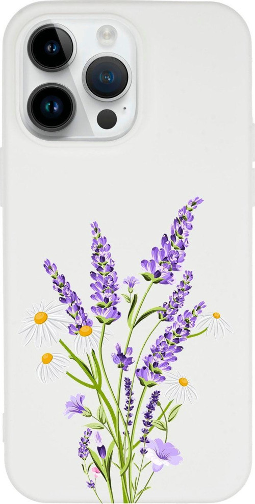 İphone 14 Pro Max Lavander Desenli Lansman Beyaz Telefon Kılıfı