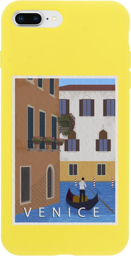 İphone 8 Plus Venice Gondola Tasarımlı Sarı Telefon Kılıfı