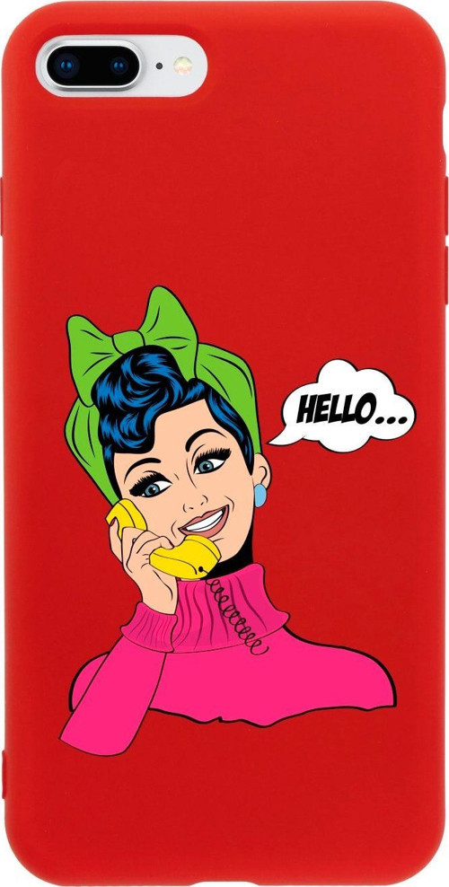 İphone 8 Plus Hello Tasarımlı Kırmızı Telefon Kılıfı