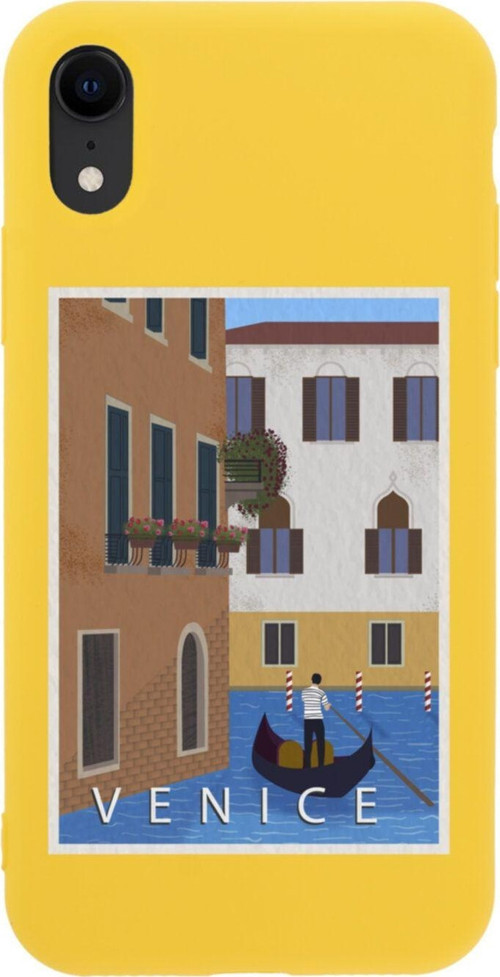 İphone Xr Venice Gondola Tasarımlı Sarı Telefon Kılıfı