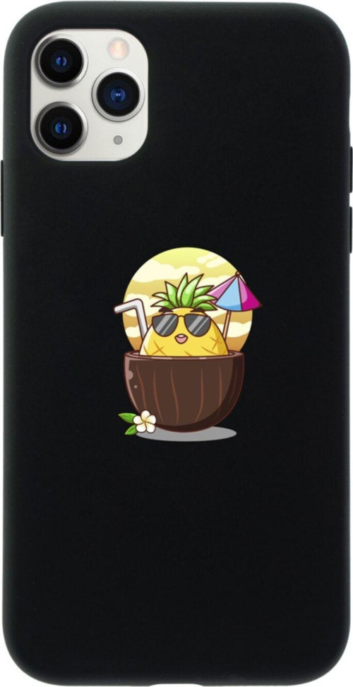 Iphone 11 Pro Güneşlenen Ananas Tasarımlı Siyah Telefon Kılıfı