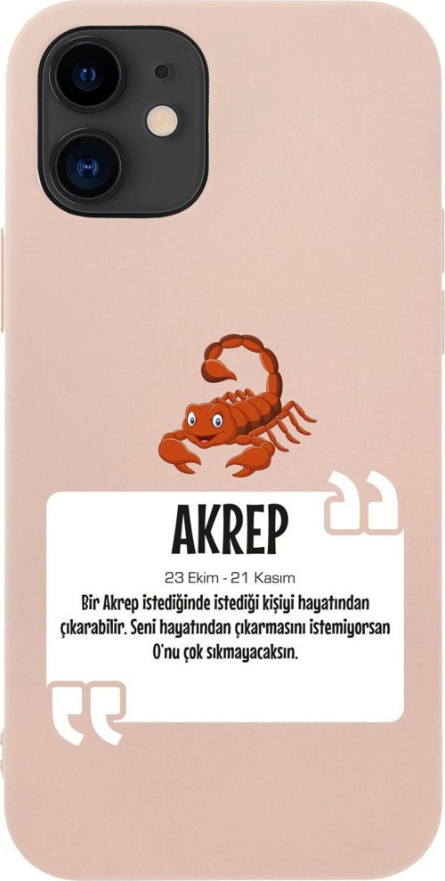 İphone 12 Akrep Burcu Tasarımlı Pembe Telefon Kılıfı