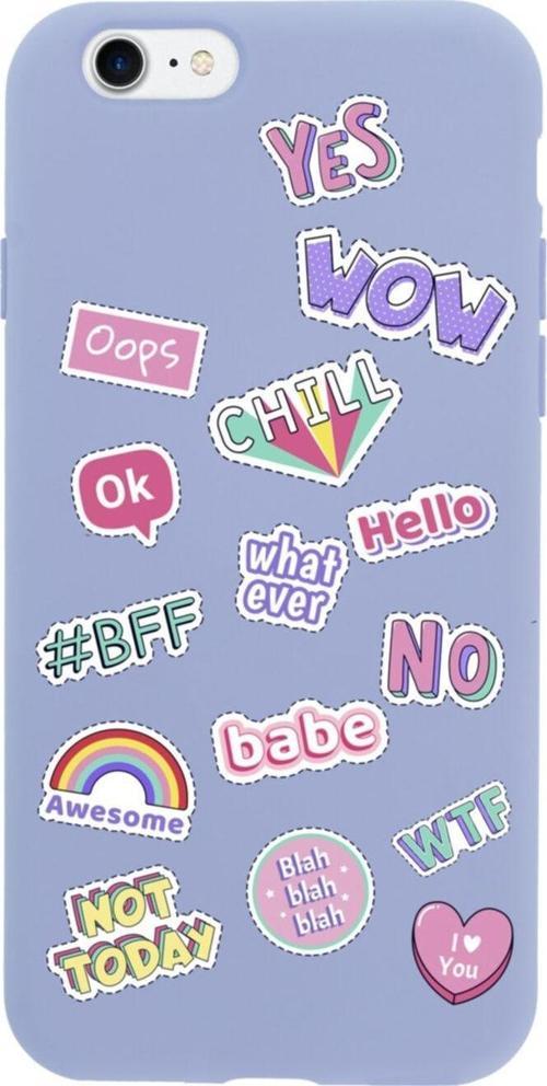 İphone Se Stickers Tasarımlı Lila Telefon Kılıfı