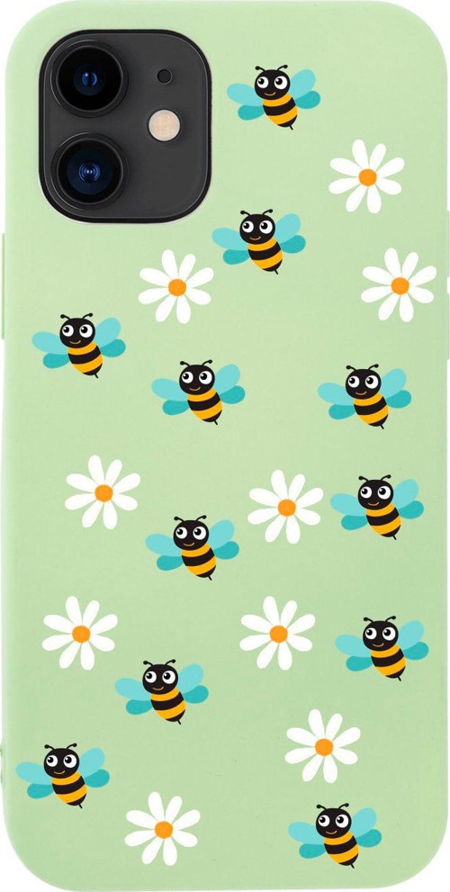 İphone 12 Bee Etiket Tasarımlı Yeşil Telefon Kılıfı