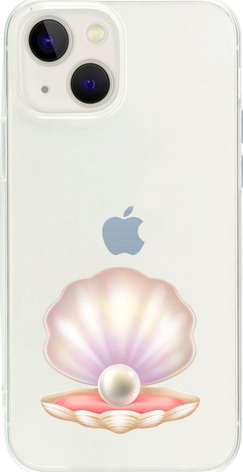 İphone 14 Plus Incili Deniz Kabuğu Desenli Şeffaf Telefon Kılıfı