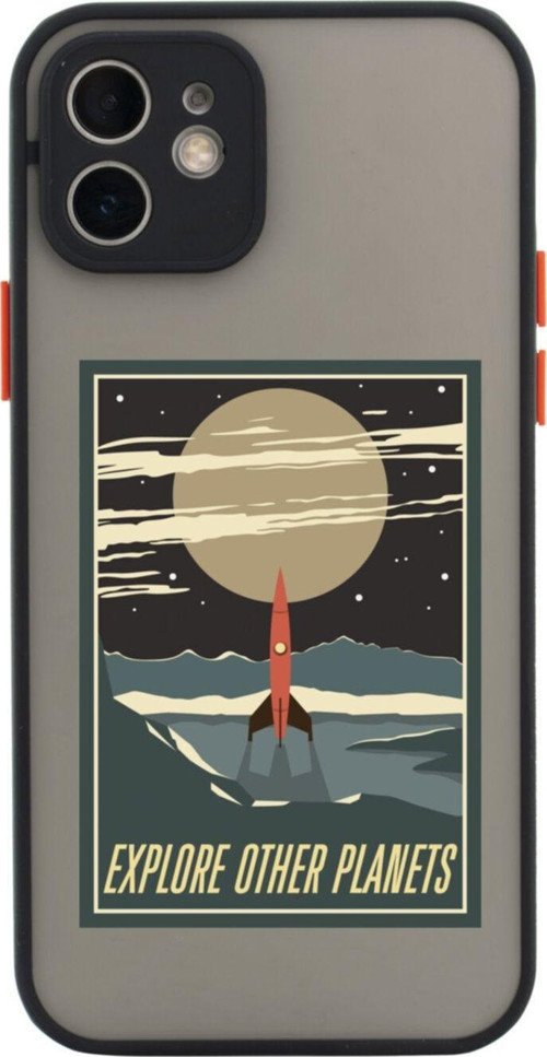 Iphone 11 Lüx Kamera Lens Korumalı Explore Other Planets Siyah Telefon Kılıfı
