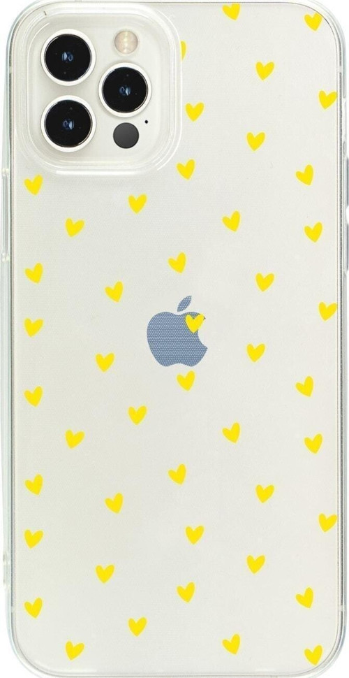 İphone 15 Pro Max Minik Kalpler Sarı Desenli Şeffaf Telefon Kılıfı