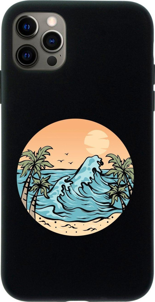 Iphone 12 Pro Summer Beach Tasarımlı Siyah Telefon Kılıfı