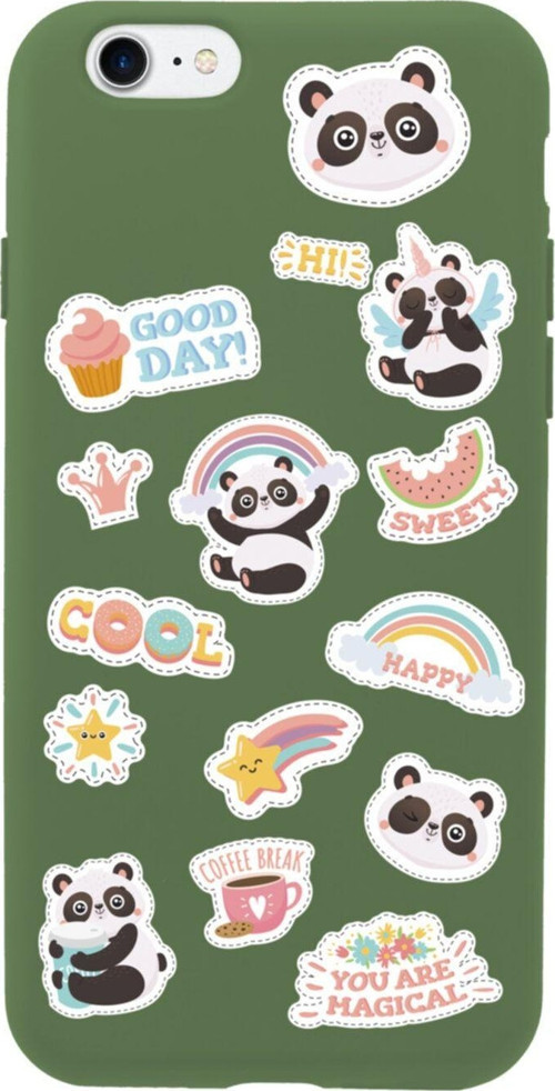 İphone 8 Sticker Panda Tasarımlı Haki Telefon Kılıfı