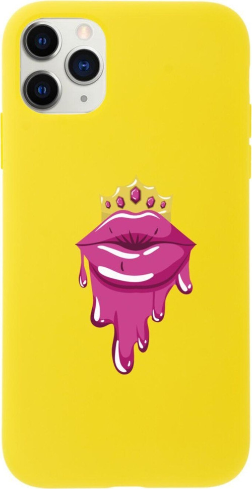 Iphone 11 Pro Crown Lip Tasarımlı Sarı Telefon Kılıfı