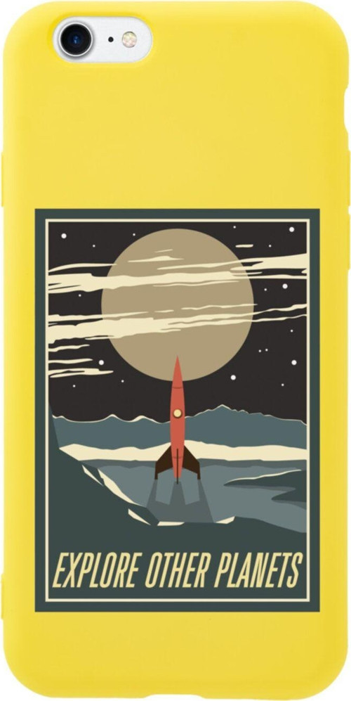 İphone 7 Explore Other Planets Tasarımlı Sarı Telefon Kılıfı