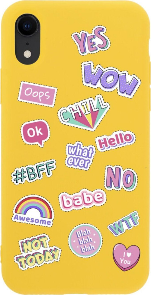 İphone Xr Stickers Tasarımlı Sarı Telefon Kılıfı