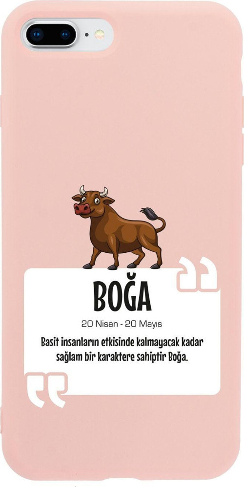 İphone 7 Plus Boğa Burcu Tasarımlı Pembe Telefon Kılıfı