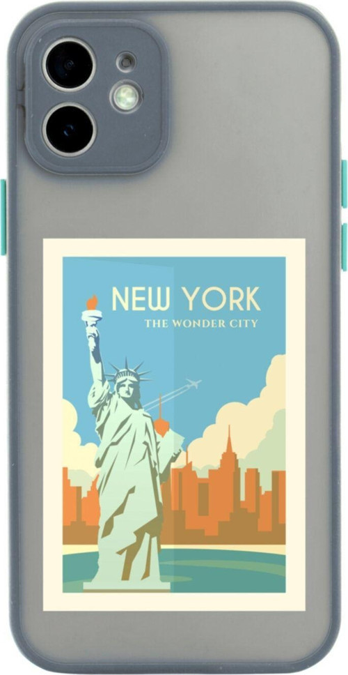 Iphone 11 Lüx Kamera Lens Korumalı Newyork Wonder City Gri Telefon Kılıfı
