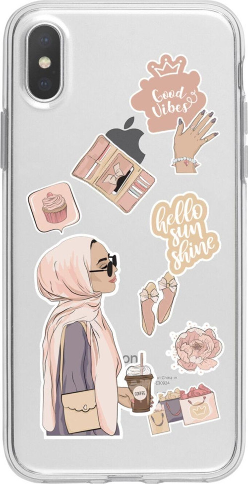 İphone Xs Mx Hijab Sticker Tasarımlı Şeffaf Telefon Kılıfı