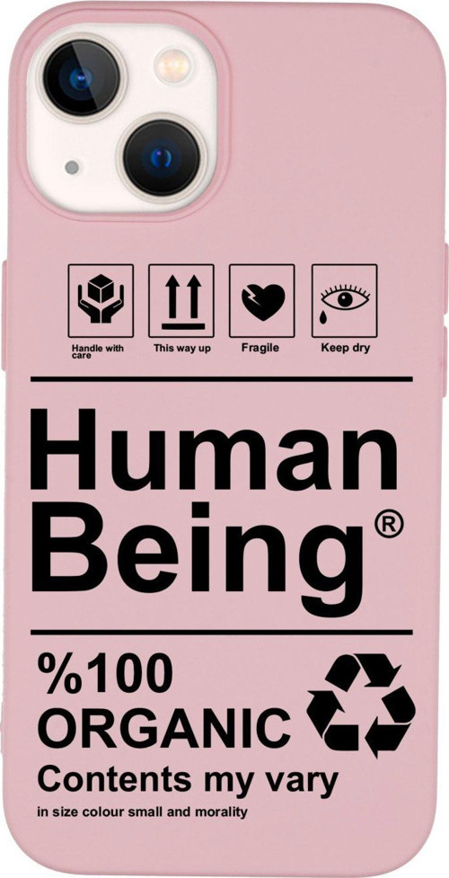 İphone 14 Human Beign Desenli Lansman Pembe Telefon Kılıfı