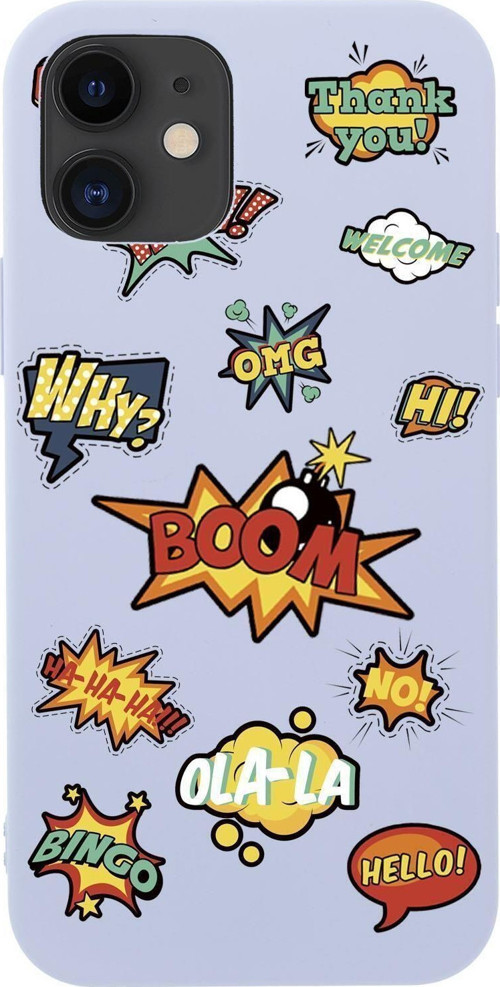 İphone 12 Stickers Desenli Premium Silikonlu Telefon Kılıfı