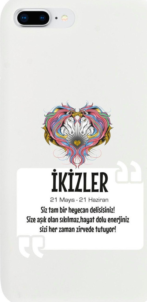 İphone 7 Plus Ikizler Burcu Tasarımlı Beyaz Telefon Kılıfı